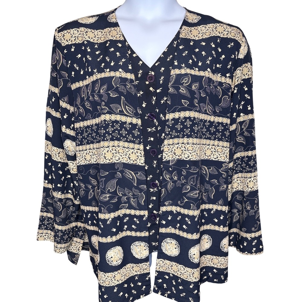VTG 90s Alfred Dunner Womens Navy Blue Mixed Floral Blouse Sz 20 Coastal Grandma